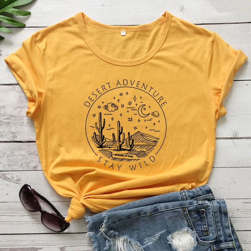 Desert Adventure Stay Wild T-shirt Aesthetic Nature Lover Gift Tshirt Vintage Women Camping Outdoor Top Tee Shirt