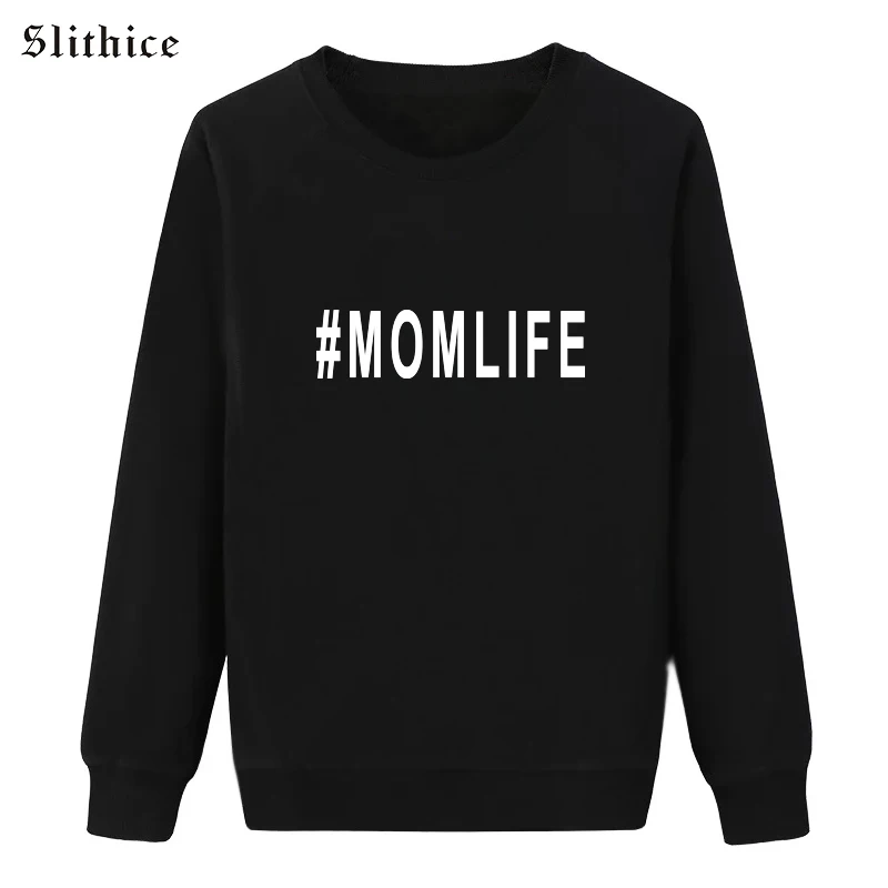 

Slithice Women Pullovers Sweatshirt MOMLIFE Letter Print Casual Long Sleeve O-neck Black Autumn Female Sweatshirts Clothes