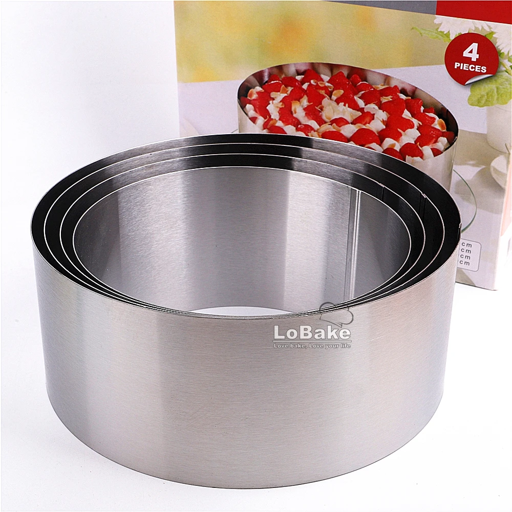 4 sizes/set dia. 18 20 22 24cm 10cm height round stainless steel mousse ring mold birthday cake mould DIY baking frosted surface