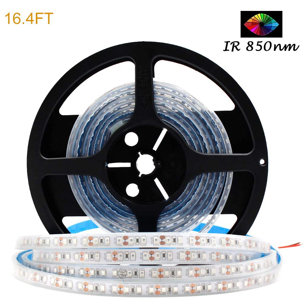 850nm IR InfraRed Flex LED Strips 16.4FT 5M 12V SMD3528 120LEDs/Mtr IP67 Waterproof for Security, Night Version Light,Therapy