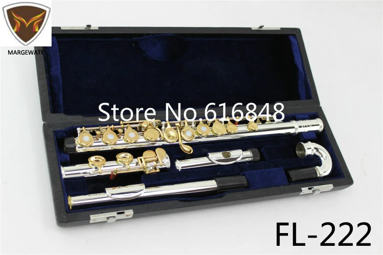 

MARGEWATE Flute FL-222 Curved Two Heads High Quality Flutes Silver Plated Gold Lacquer Key 16 Holes Open C Key Flute with Case