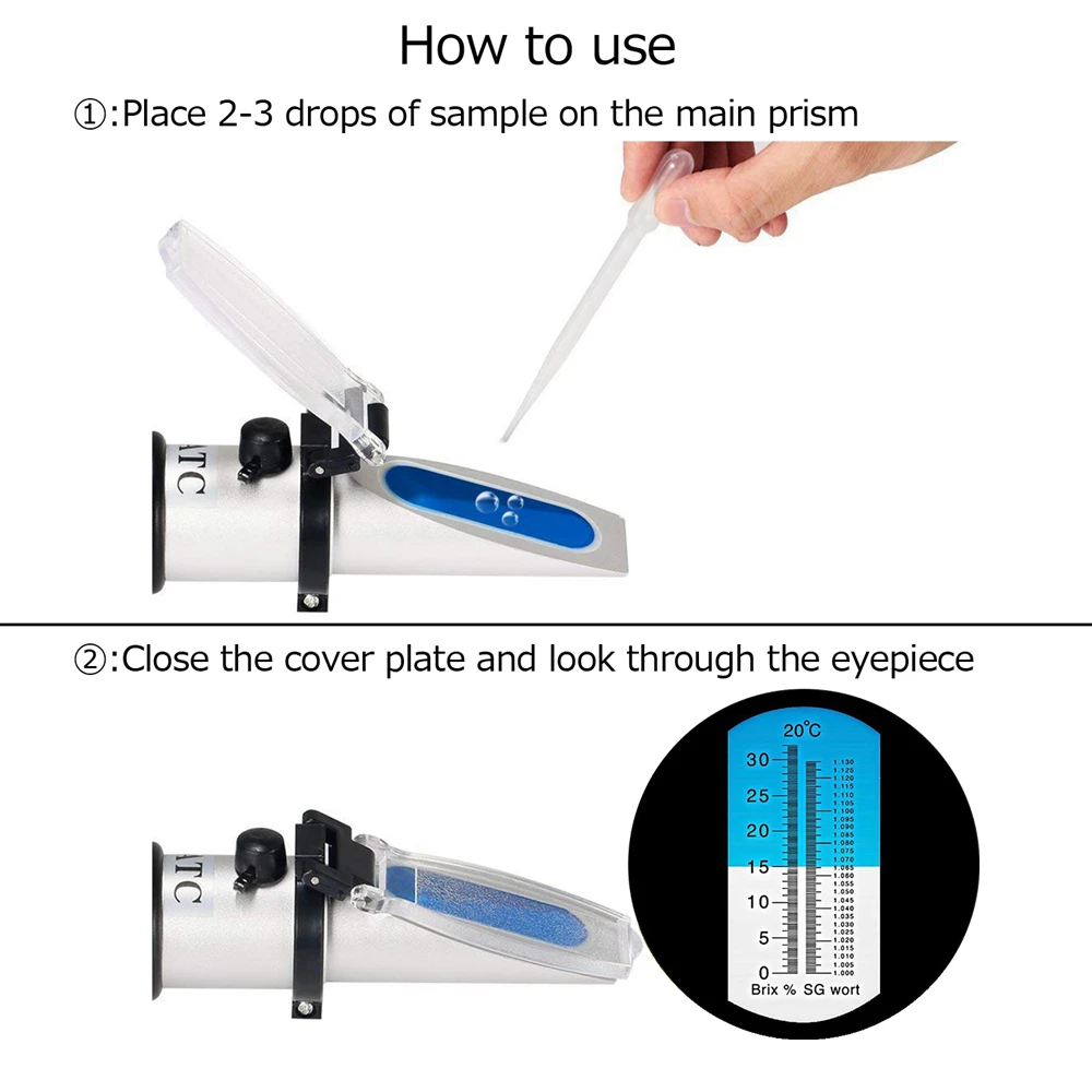 Refractometer Beer Wine Alcohol Meter 0-80% Brix Wort ATC Handheld Tool Hydrometer Concentration Spirits Tester Refractometer