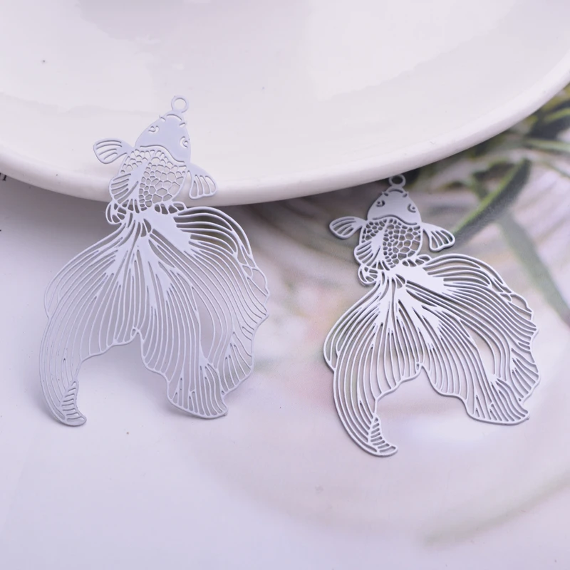30 Stück AB5587 32*49mm Silberfarbe und Roségold Goldfisch Charms – Detail 4