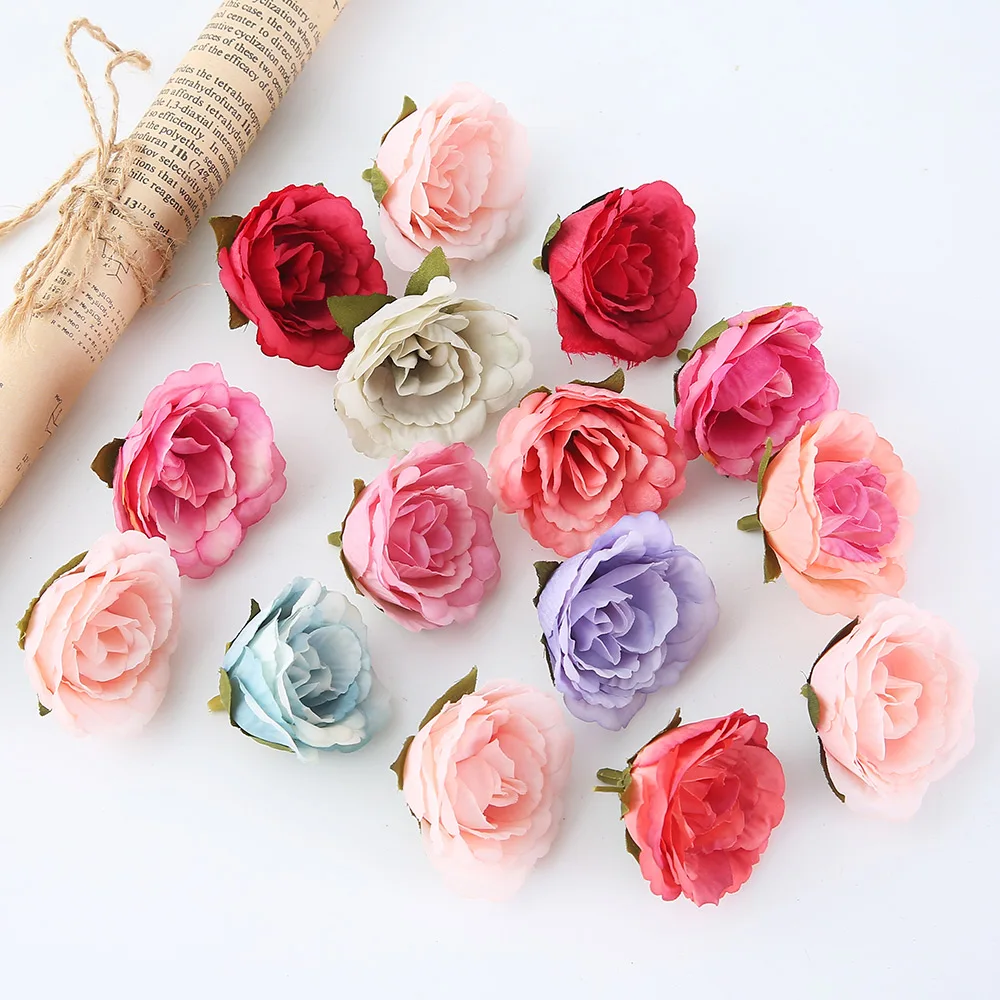 10/20Pcs 4cm Rose Artificial Flower Silk Head For Wedding Home Decoration DIY Garland Scrapbook Gift Box Craft Fake Flower Decor