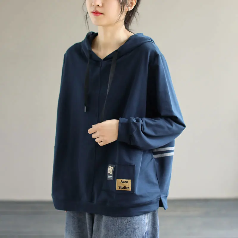 New Arrival 2021 Spring Korea Fashion Women Long Sleeve Loose Hooded Pullovers All-matched Casual Cotton Hoodies V497