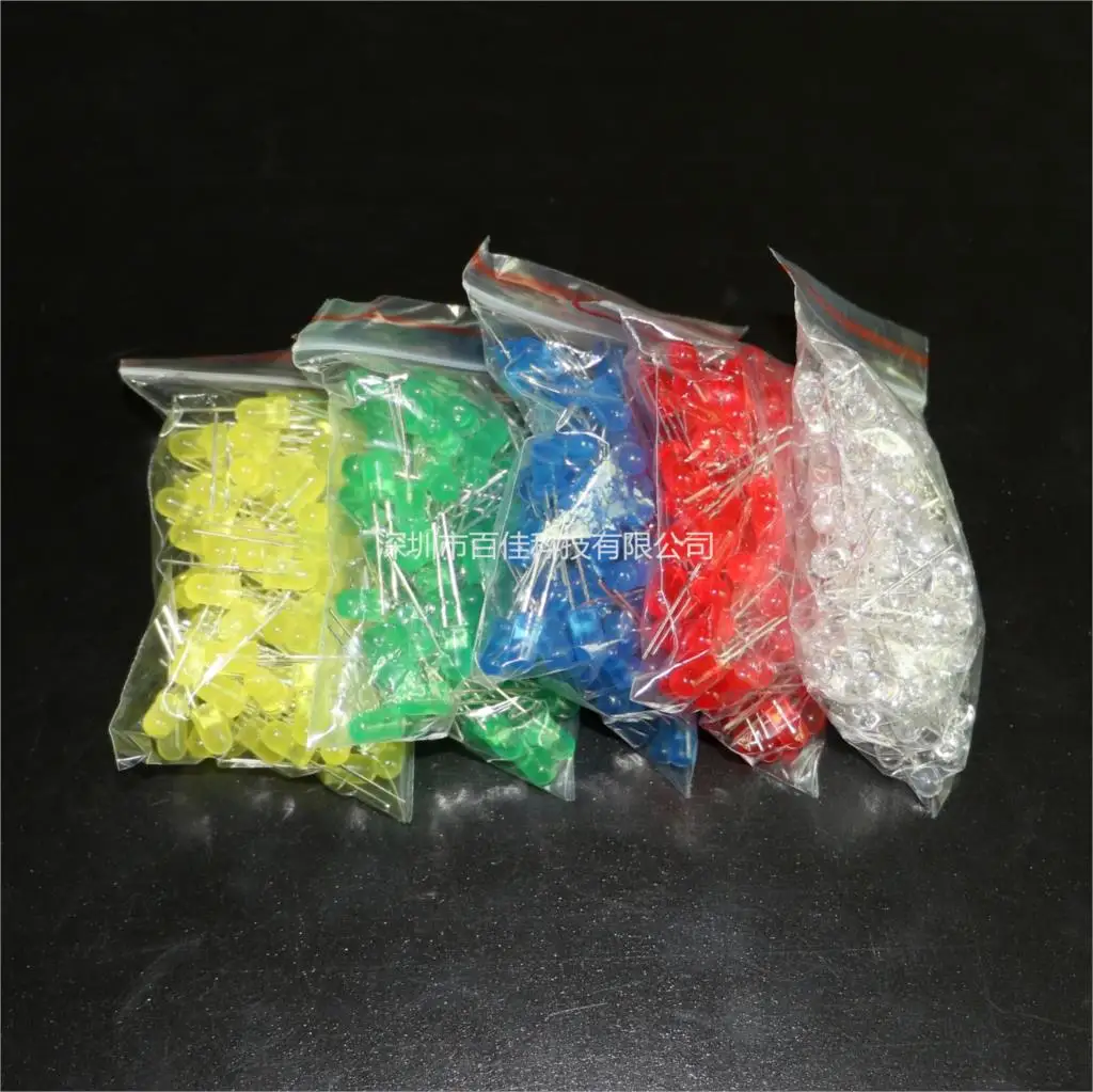 500Pcs 5 colors × 100Pcs 5MM red, green, yellow, blue and white LED lamp beads Light-emitting diode LED lamp package