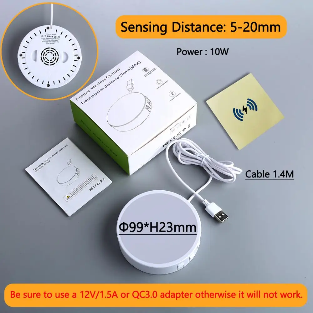 20mm Fast QI Wireless Charger Pad Invisible Desktop Furniture Table Hidden Embedded Adsorption For IPhone11 Samsung QI Universal