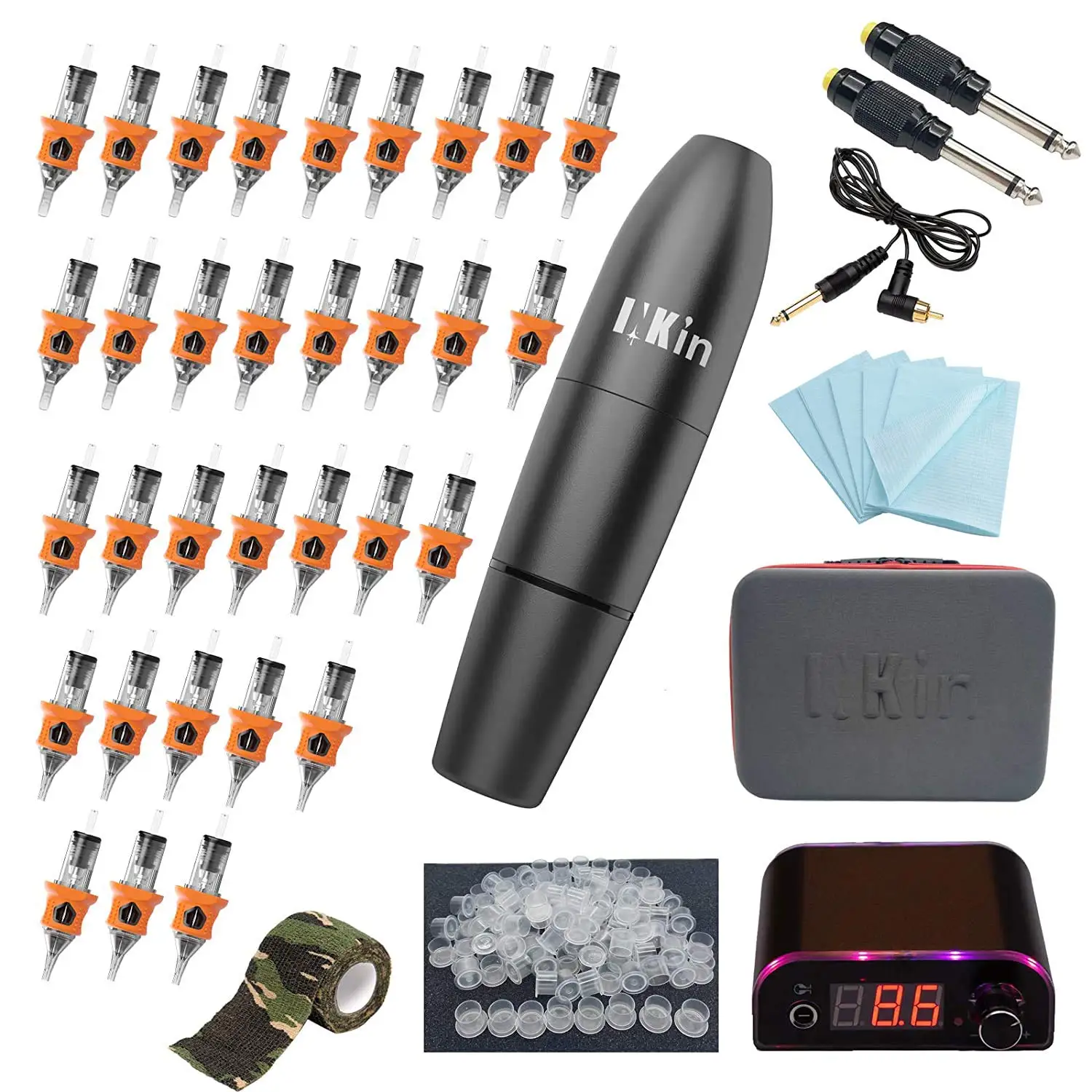 INKIN Tattoo Kit MATO/FATO Rotary Cartridge Tattoo Pen Machine Kit 32 Pcs Assorted Sizes Cartridge Needles Power Supply