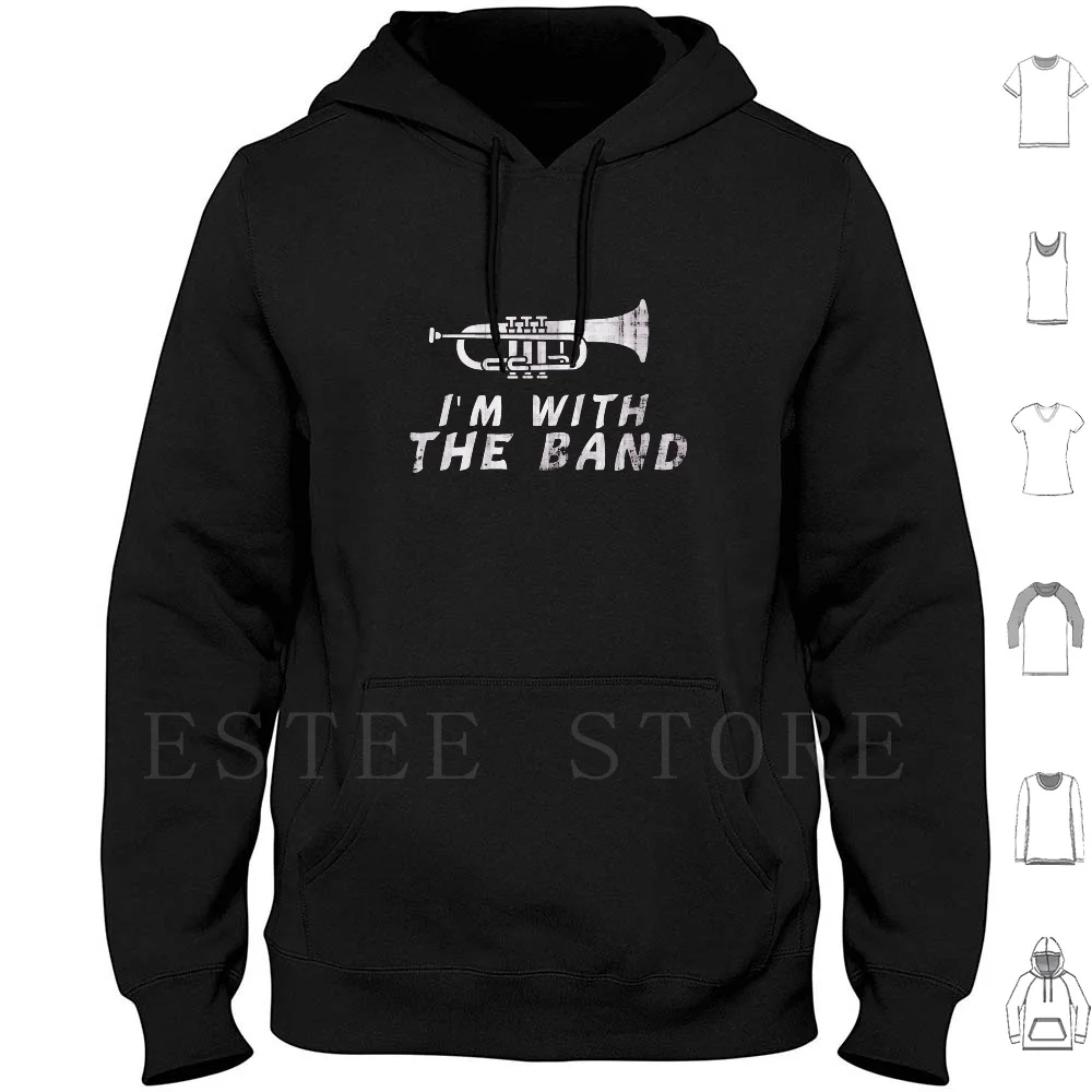 Trumpet With The Band Hoodie Long Sleeve Trumpets Opera Musicians Clefs Tool Musical Instrument Wind Instrument Orchestras
