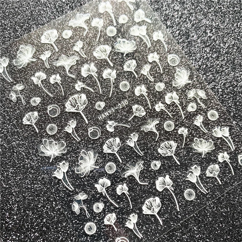 

HANYI series White flowers series 3D Back glue Self-adhesive Nail art Nail sticker decoration tool Sliders For Nail Decals