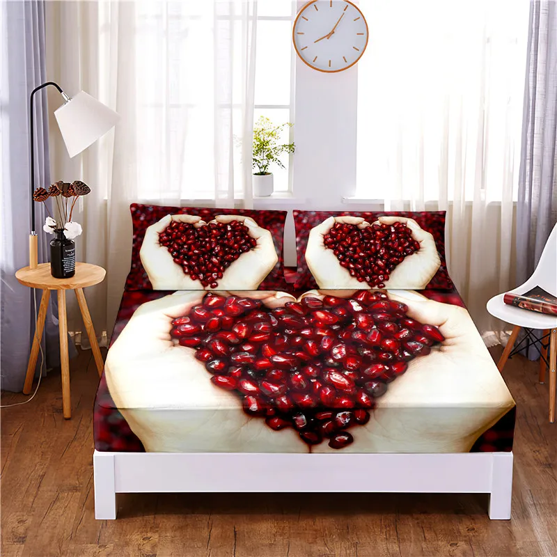 Fresh Fruit Digital Printed 3pc Polyester  Fitted Sheet Mattress Cover Four Corners with Elastic Band Bed Sheet Pillowcases