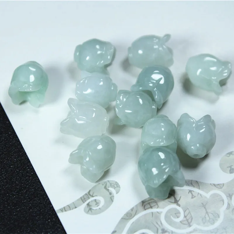 

Natural jadeite handcarved flower DIY 100% real jade bracelet necklace jade accessories septa scattered beads for women