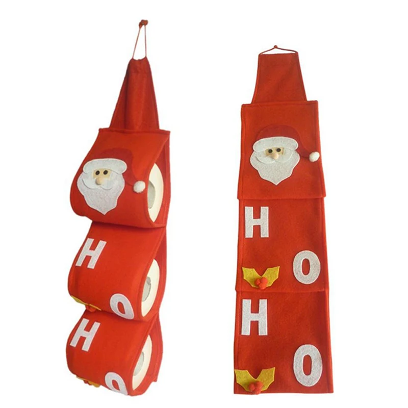 Christmas Toilet Roll  Paper Holder Santa Claus Roll Paper Storage Bag Covers Wall Hanging Paper Organizer Christmas Holder