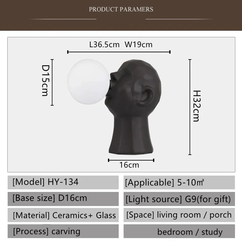 OURFENG Ceramic Table Lamp Modern LED Black Creative Desk Light Bedside Decoration For Living Room Bedroom Library Study Office