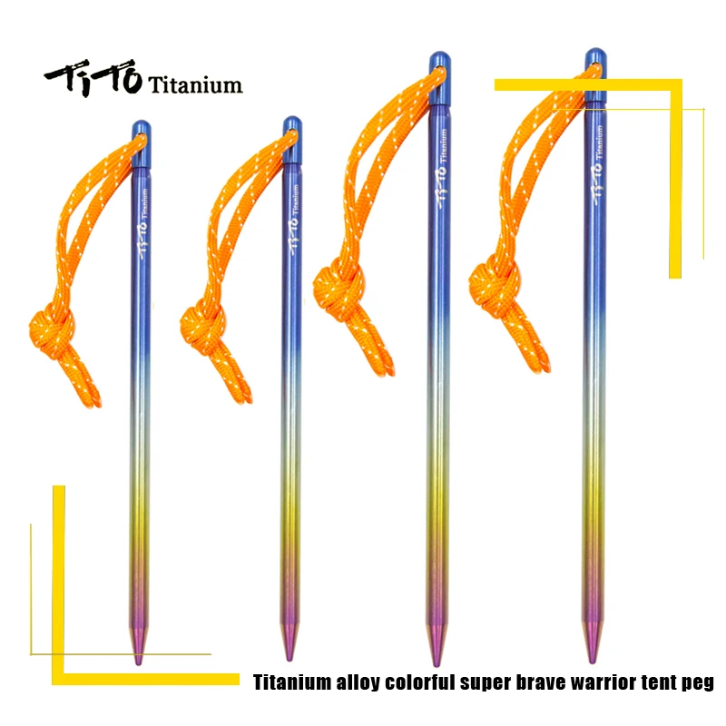 TiTo Titanium tent stake 145/165mm colorful  Ti Alloy Tent Peg Ti spike Stake Outdoor Camping Traveling Tent nail Building