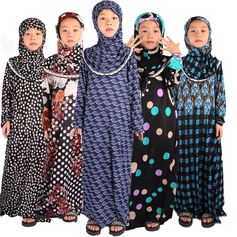 Turkish Egyptian Dubai Girls Abaya Muslim Dress for Kids Turkish Dresses Hijab Kaftan Prayer Clothes Caftan Marocain Pakistan