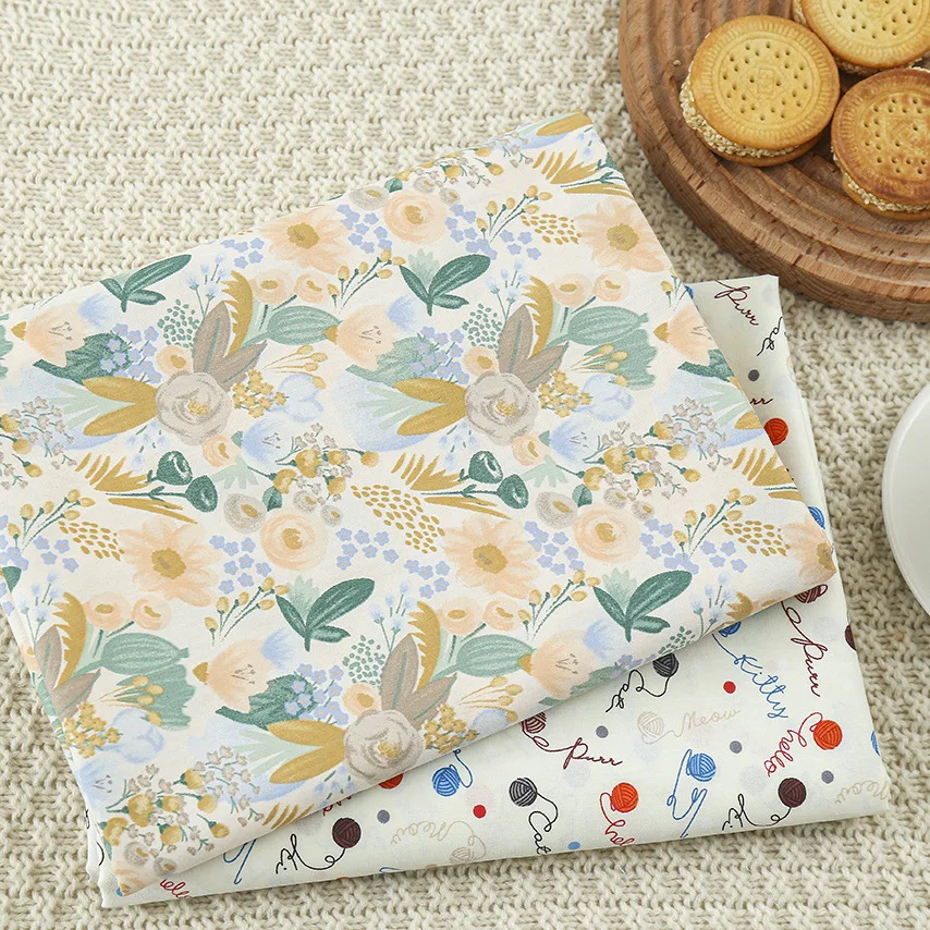 Twill Cotton Floral Fabric, Handmade Sewing Craft, Patchwork Quilting, Baby Dress, Pillow Decor Material, 100% Cotton, Hot DIY