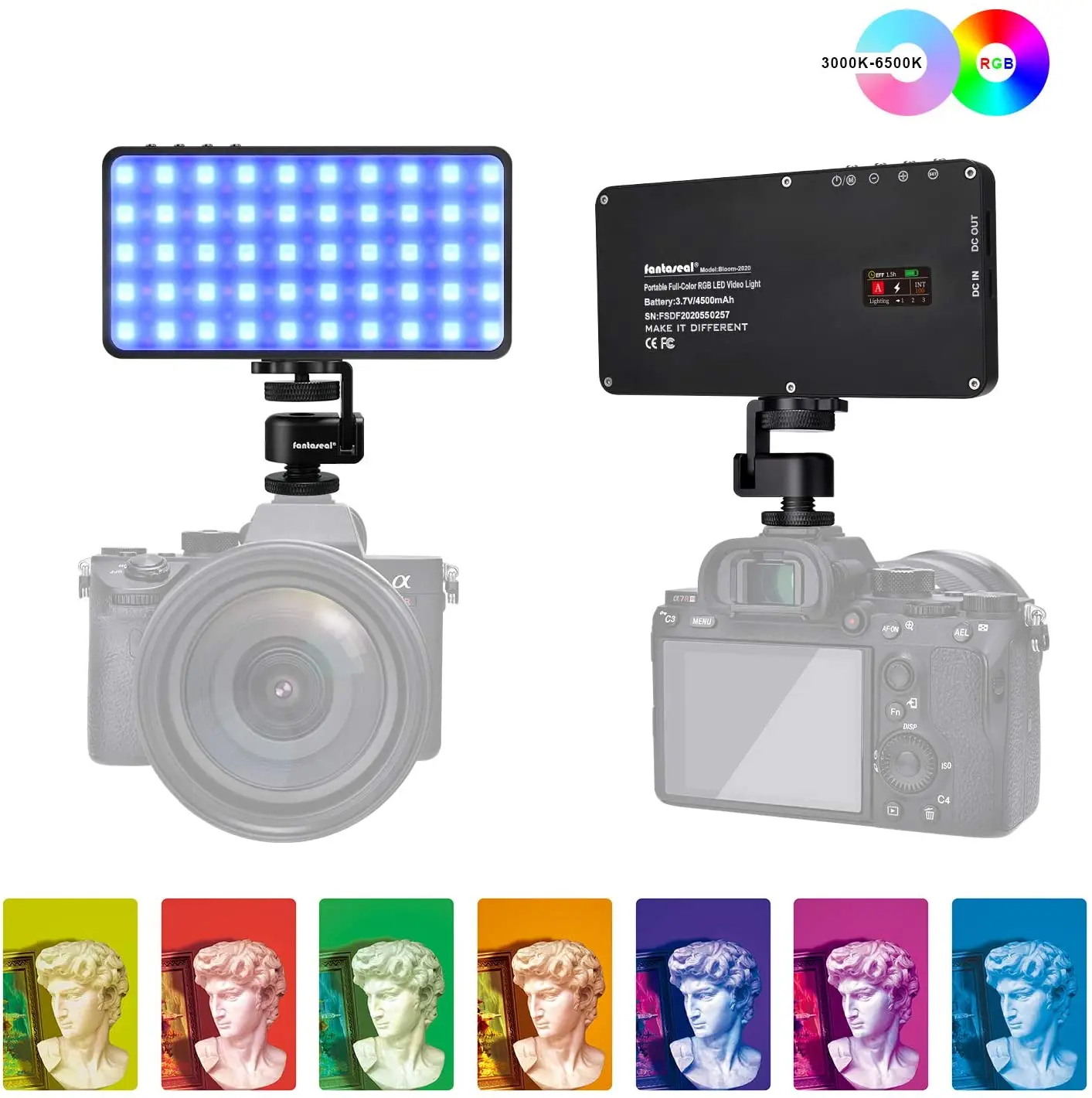 

12W Portable Full Color RGB LED Video Light +Soft Box Set, 4500mAh Rechargeable Battery Video Lighting Kit Dimmable