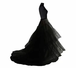 Jupon à Longue Traîne pour Robes de Soirée de Mariage, Blanc et Noir, Crinoline, 3 Cerceaux, Sous-Jupe