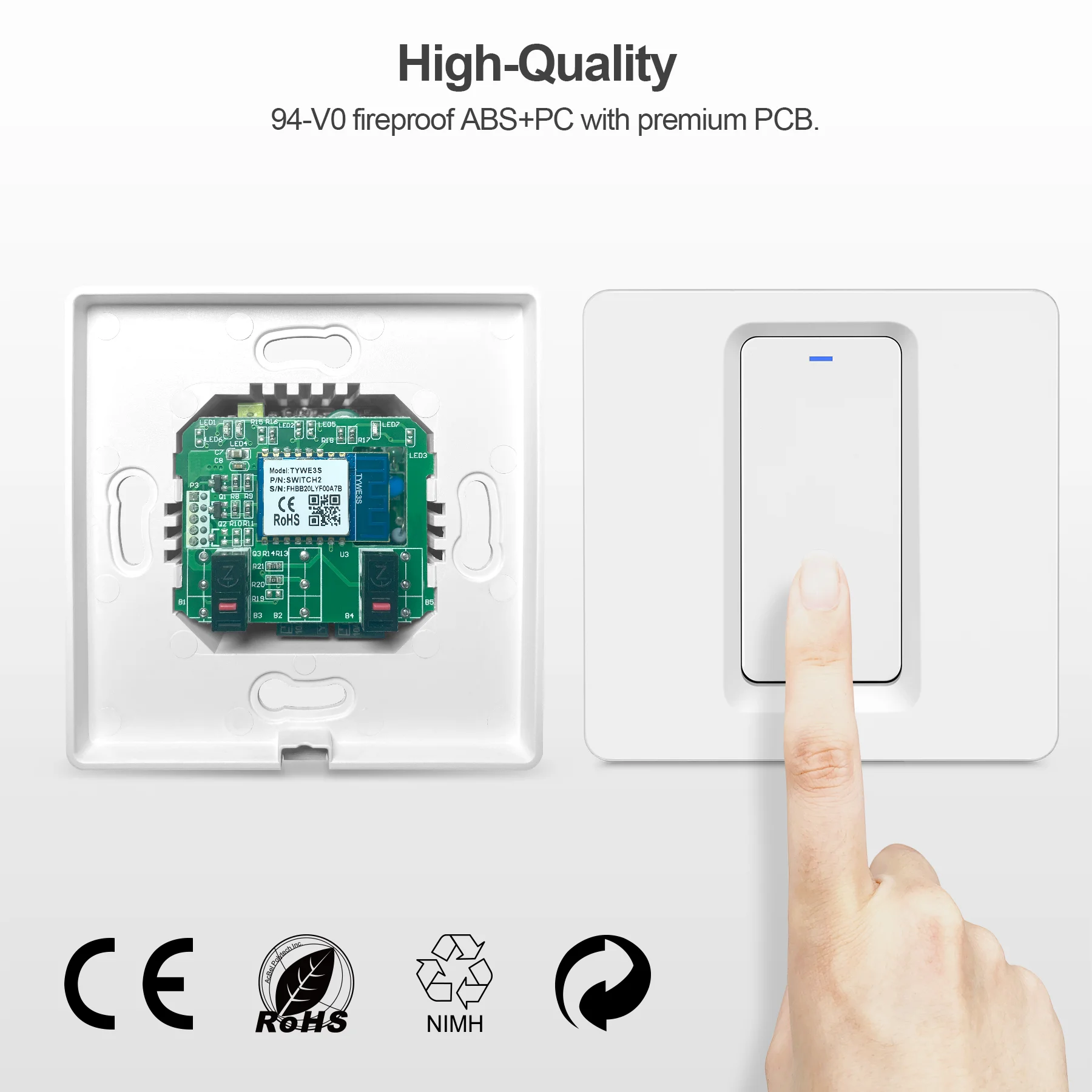 Tuya Wifi Smart Light Switch EU, Push Button Panel Wall Switch 100-240V 1/2/3 Gang, Work with Alexa Google Home Smart Life App