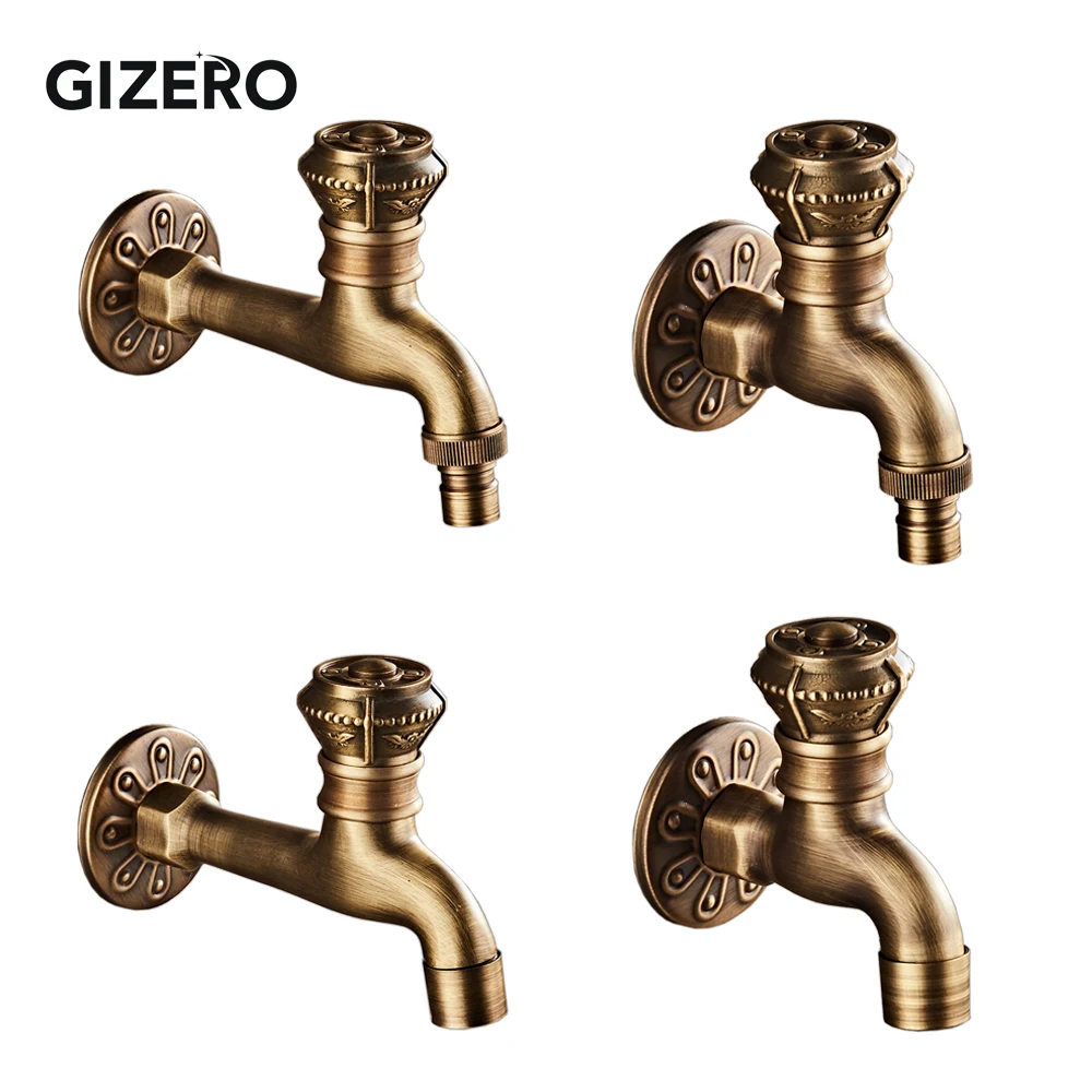 Antique Brass Laundry Faucet Long Spout Solid Brass Washing Machine Taps Copper Retro Classic Wall Mount Garden Water Taps ZR242