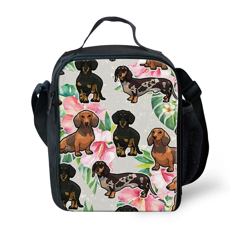 Dachshund Pattern Boy Kid Insulated Lunch Bag Animal Print Family Picnic Insulated Bag Student School Lunchbox Cooler Bag