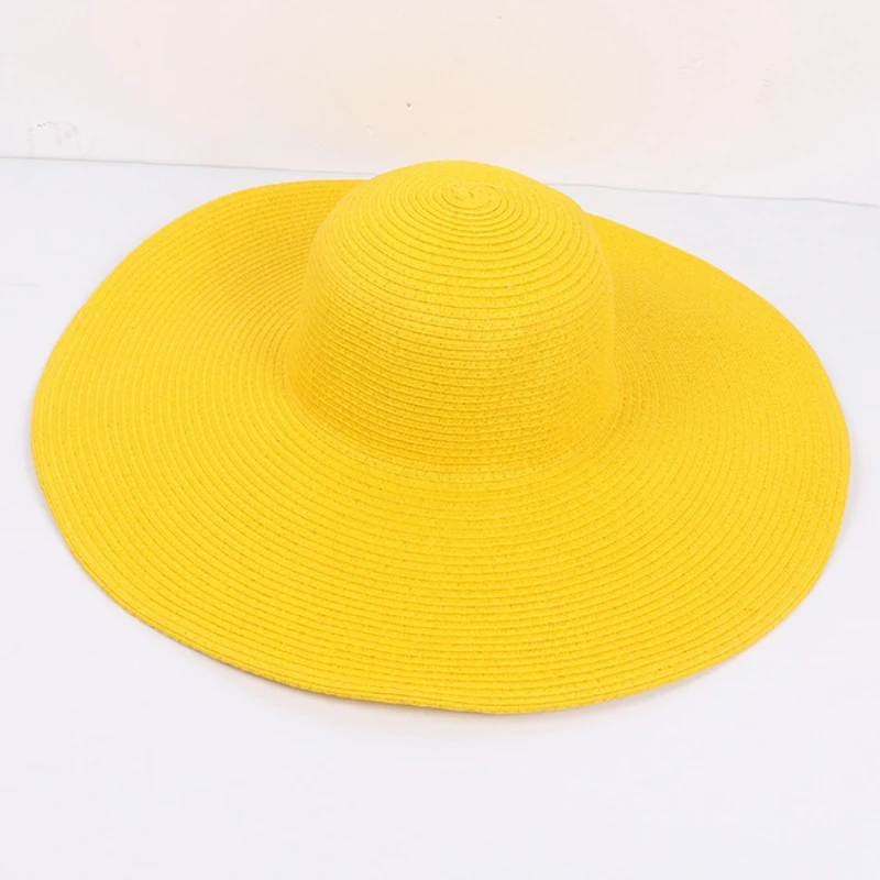 HT3062 Mode Große Große Breite Krempe Hut Solide Plain Floppy Strand Sonnenhut Packable Sommer Hüte für Frauen Dame Stroh hut Strand Kappe – Detail 19