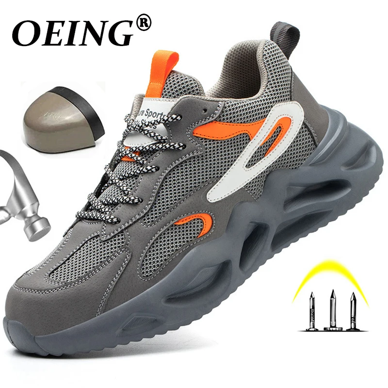 Plus Size 46 47 Work Safety Shoes For Male Steel Toe Cap Work Shoes Black Gray Orange Indestructible Shoes Puncture-Proof Boots