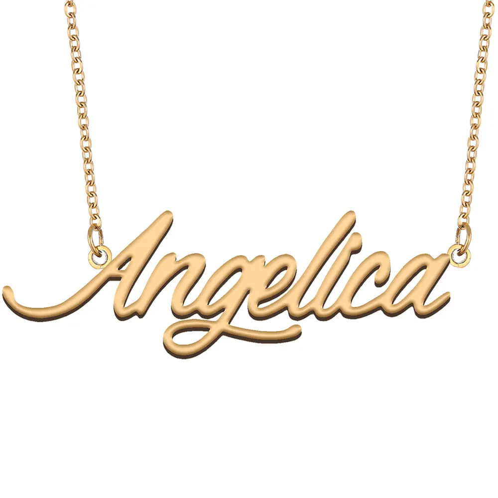 Angelica Name Necklace for Women Stainless Steel Jewelry Gold Plated Nameplate Chain Pendant Femme Mothers Girlfriend Gift