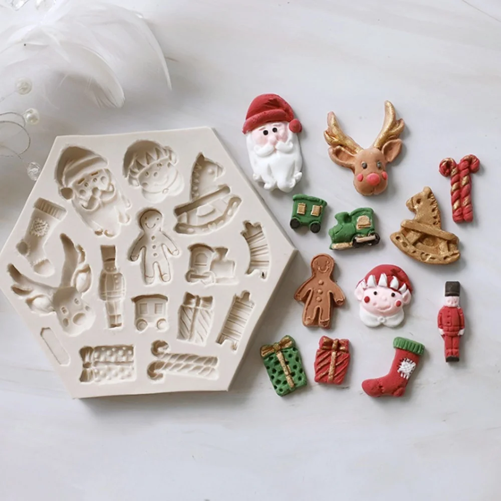 

Santa Gift Silicone Mold DIY Cake Baking Decoration Dessert Chocolate Mold Gingerbread Man Elk Christmas Series Silicone Mold