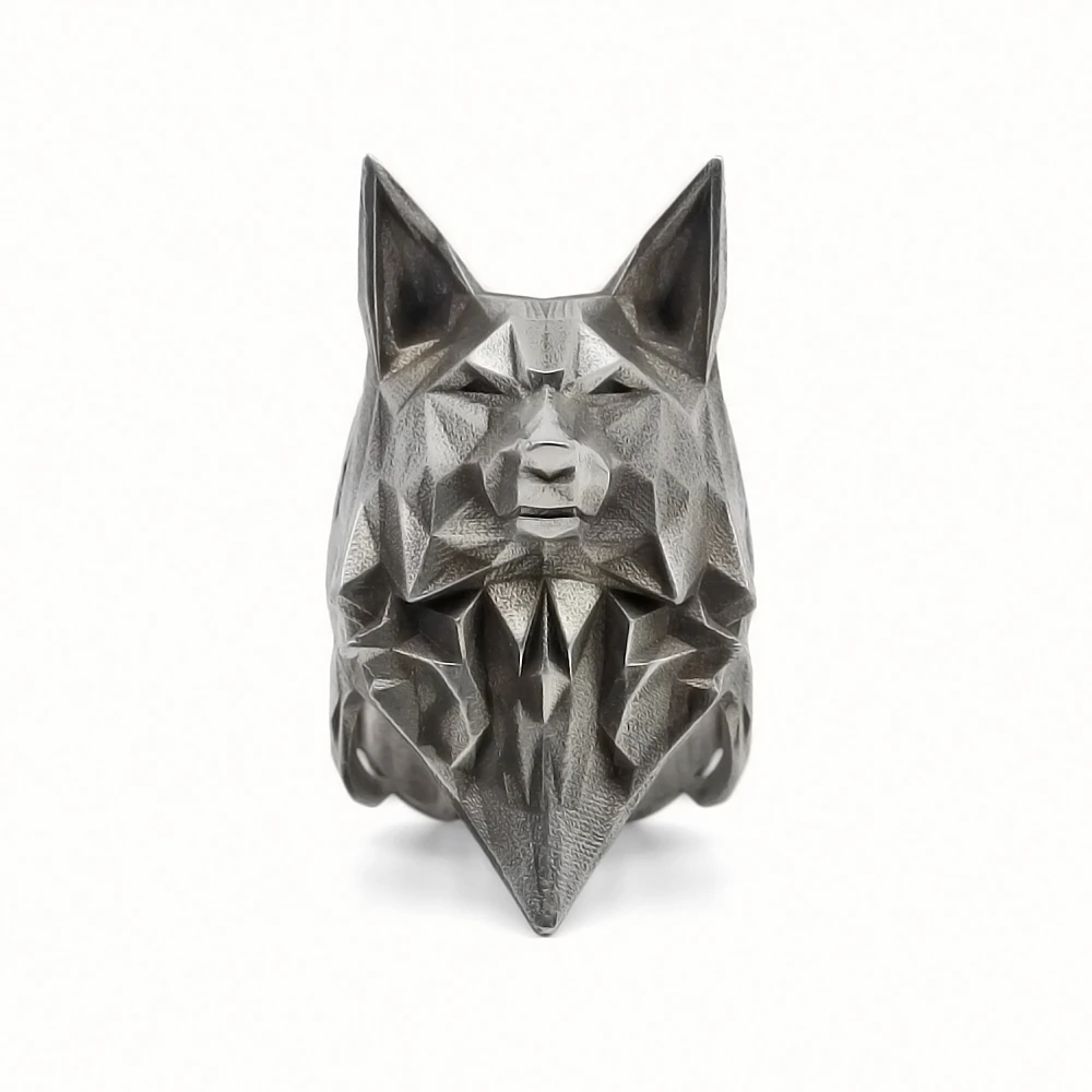 EYHIMD Simple Geometric Origami Wolf Stainless Steel Ring Men\'s Fashion Minimalism Animal Biker jewelry