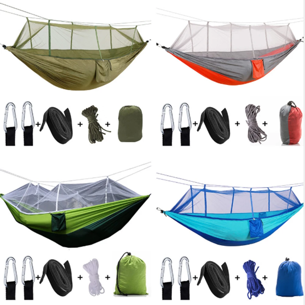 

Portable Camping/garden Hammock with Mosquito Net Outdoor Furniture 1-2 Person Portable Hanging Bed Strength Parachute Swing