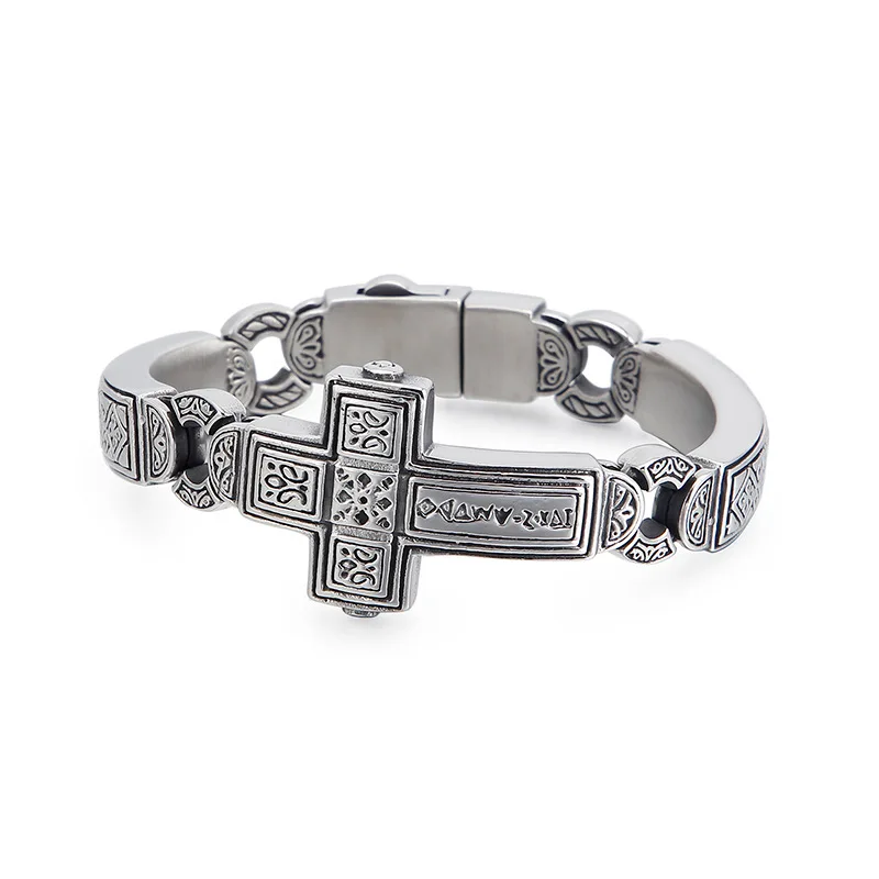 

Punk retro cross titanium steel men's bracelet wide-faced rock tide stainless steel jewelry