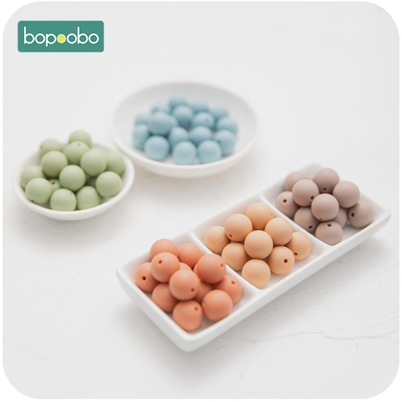 Bopoobo 12/15/20mm 10pc Silicone Beads Food Grade Baby Teething Beads DIY Nursing Bracelet Silicone Tiny Rod DIY Baby Teether