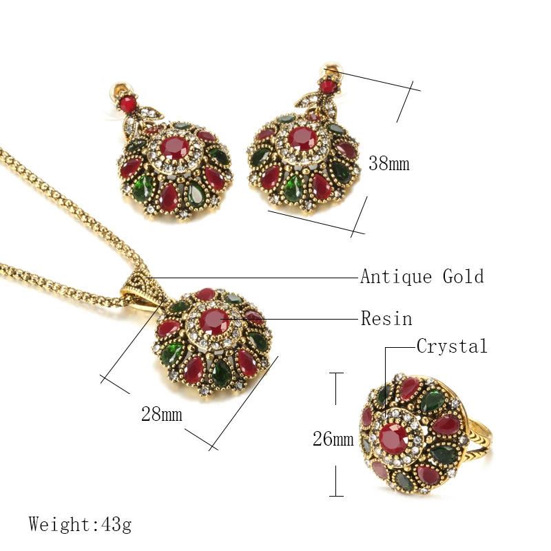 Kinel Hot Ethnic Bride Crystal Flower Earring Ring Jewelry Sets Fashion Antique Gold Necklace For Women Boho Jewelry Wholesale