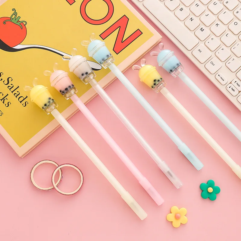 32 pcs/lot Creative Milk Tea Gel Pen Cute 0.5 mm black Ink Signature Pens Promotional Gift School Supplies