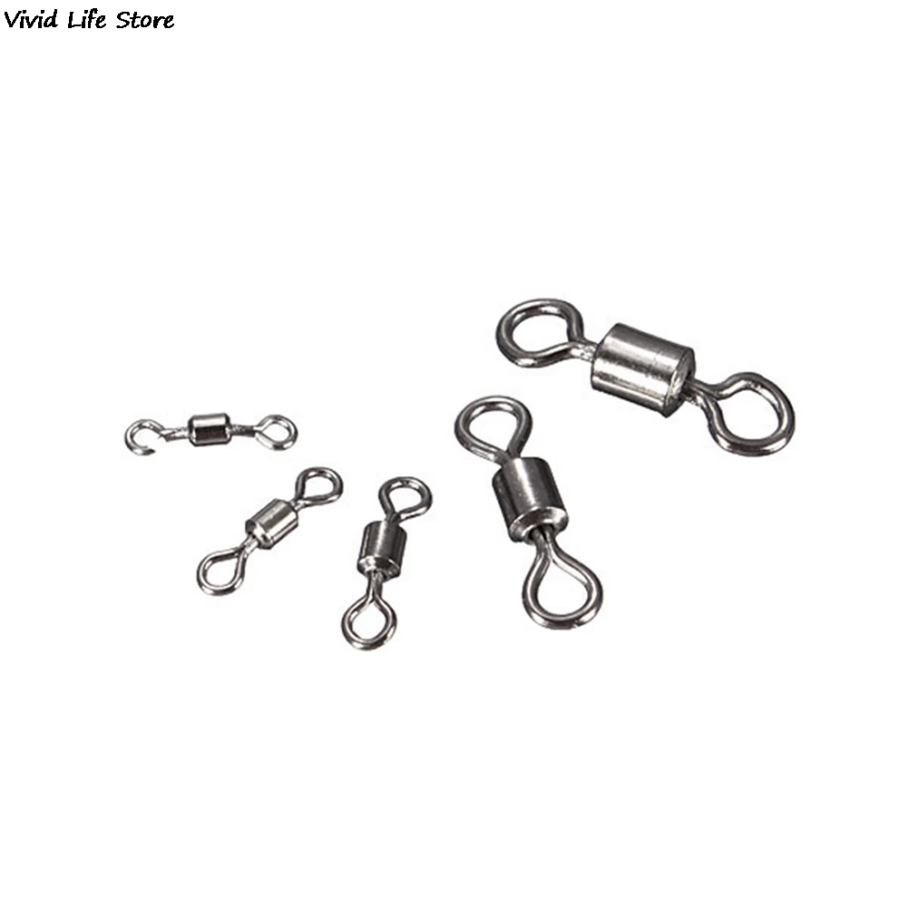 100Pcs Wholesale Hot Sale Round 8 Shape Eye Rolling Swivels Rig Sea Carp Fishing Tools 2/4/6/8/10/12/14