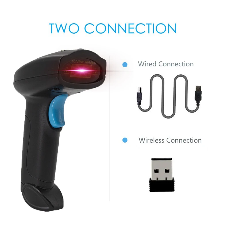 1D 2D QR Barcode Scanner Wireless, Handheld Cordless Bar Codes Reader with 2000mAh Battery for Mobile Payment, Convenience Store