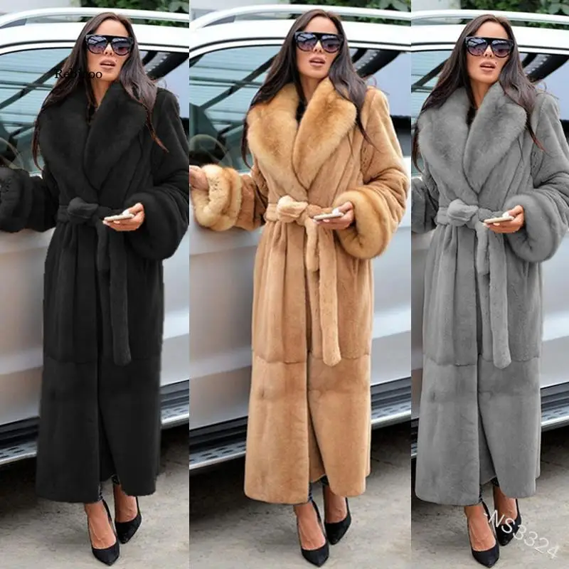 Winter Black Long Faux Fur Coat Long Sleeve Black  5XL Fake Mink Fur Coats Overcoat Women