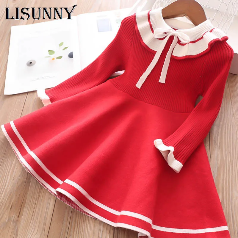 2023 Spring Autumn New Girls Sweater Dress Kids Baby Sweater Children Clothing Knitted Skirt Jumper Pullover Preppy Style