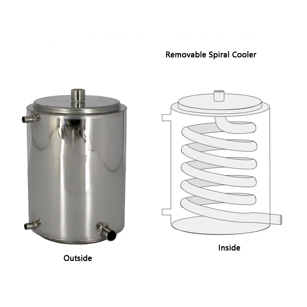 Spiral Condensation Alcohol Wine Condenser Hot Cold Water Exchanger Distillation Cooler Removable Brew Condenser