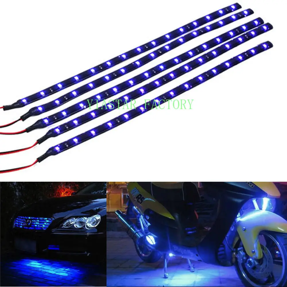 4Pcs/Lot 12V 30cm/15 LED Car Decoration Lights, Flexible Waterproof LED Strip Light Car Motorcycle Truck Decorating Blue