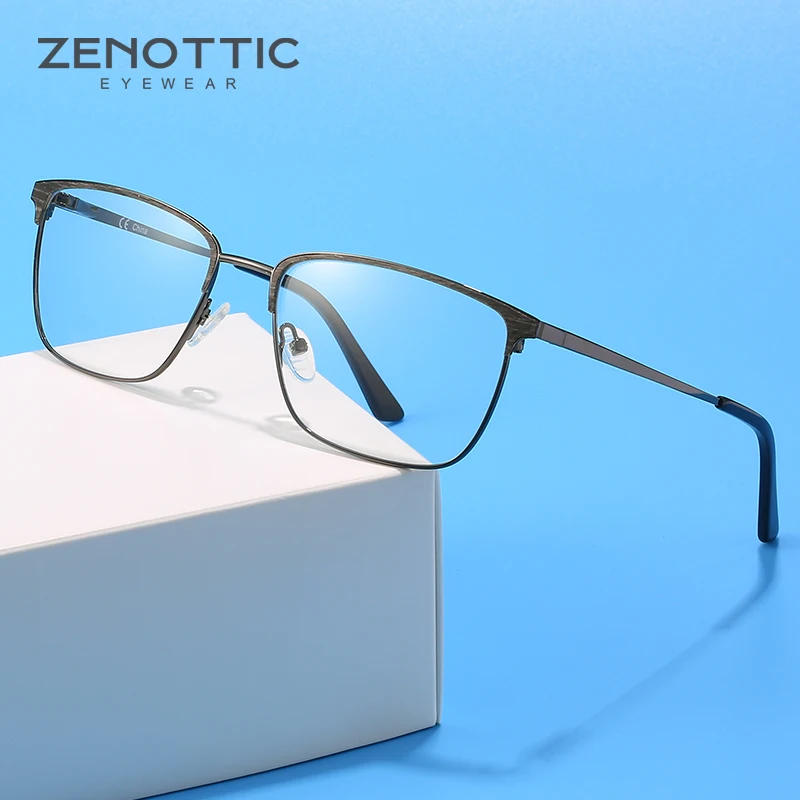 ZENOTTIC Men Prescription Glasses Half Frame Square Blue Light Myopia Progressive Eyeglasses Male Business Style Optical Eyewear