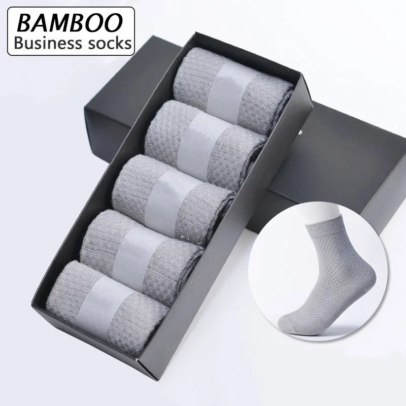 5Pairs High Quality Men Bamboo Fiber Socks Casual Business Anti-Bacterial Breatheable Man Long Sock For Gift Plus Size 44-48