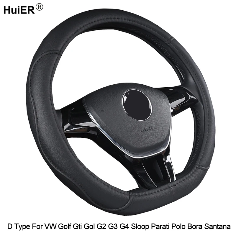 Capa de couro pu tipo d para volante de carro, para vw golf gti gol g2 g3 g4 sloop parati polo bora santana trança no volante