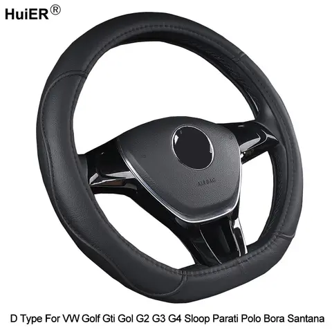 Car Steering Wheel Cover D Type PU Leather For VW Golf Gti Gol G2 G3 G4 Sloop Parati Polo Bora Santana Braid on Steering-Wheel