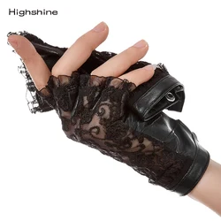 HIGHSHINE 2020 Hot Sale Medival Lolita Women Lace Genuine Leather Gloves Unlined Nappa Lambskin Wrist Sunscreen Glove