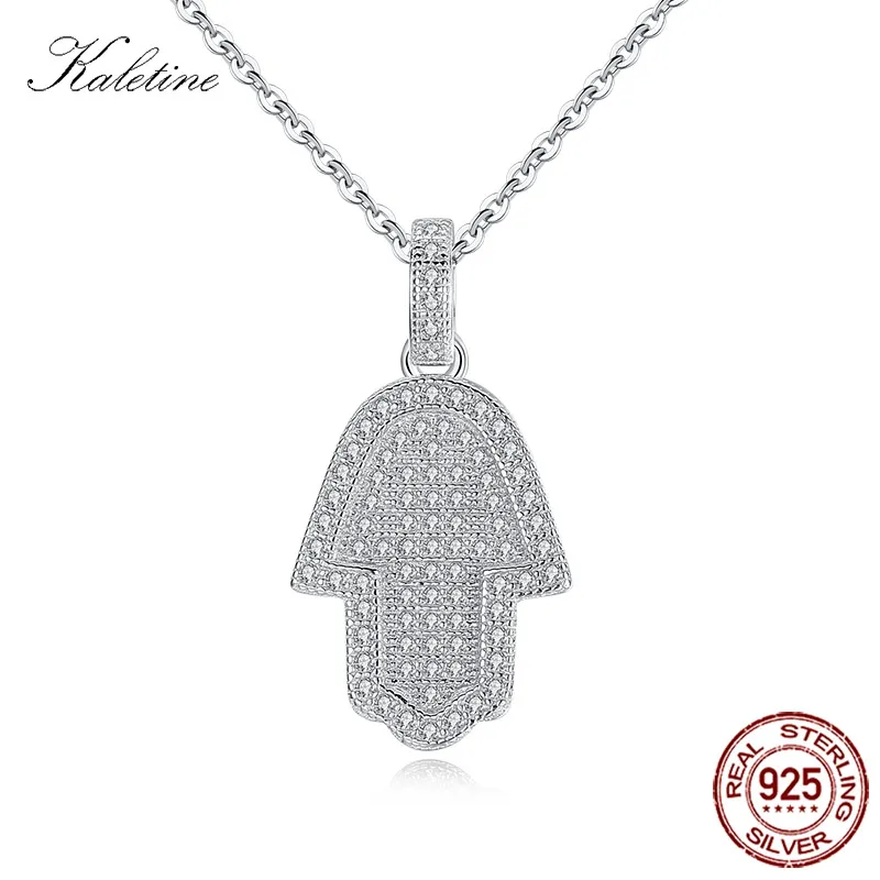 

Lucky Hamsa Hand Necklace 925 Sterling Silver Pave CZ Good Luck Hamsa Hand of Fatima Pendants Women Necklace Link Chain KLTN057