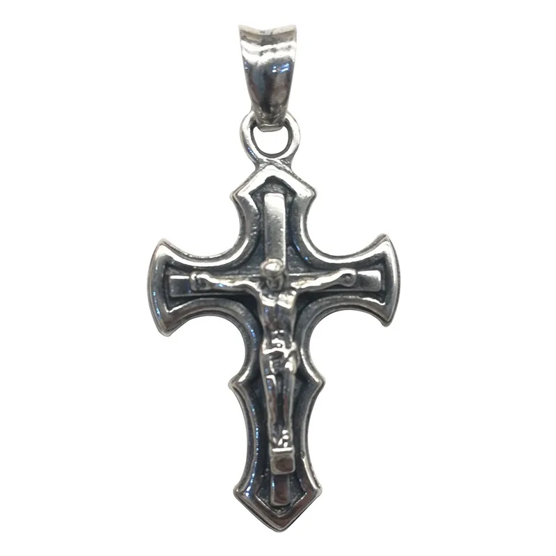 National Standard S925 Silver Retro Silver Cross Men's and Women's Christ Jesus Necklace Pendant