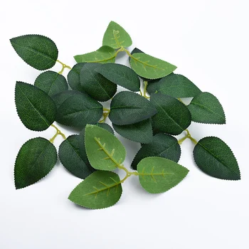 20 adet Ipek Güller Yeşil Yaprak Düğün Gelin Aksesuarları Gümrükleme Noel Ev Dekor El Sanatları Yapraklar Dekoratif Çiçekler Çelenkler